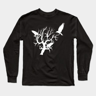 Crow Raven - crows and tree silhouette Long Sleeve T-Shirt